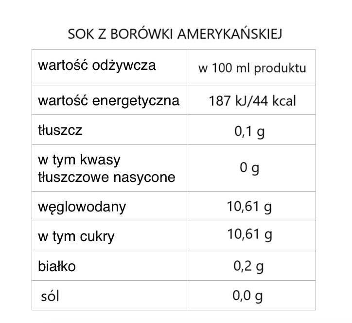 Sok z Borówki Amerykańskiej 100% Tłoczony 250ml - obrazek 2